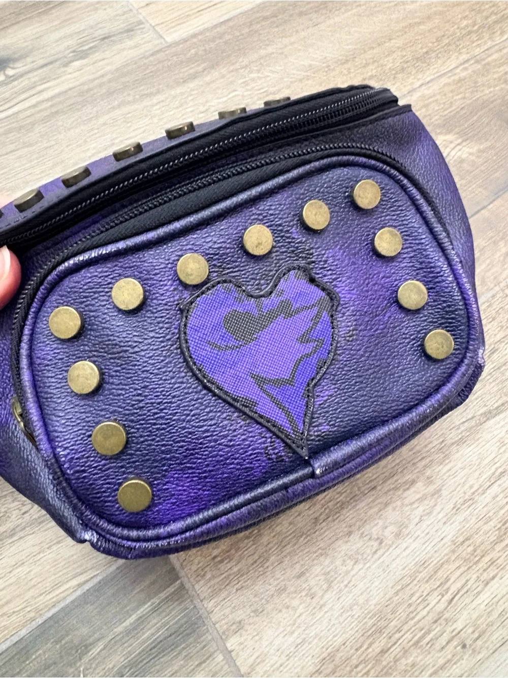 Disney Descendants Fanny pack faux leather brushed gold tone studs 2 pockets